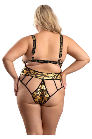 BOUJEE CUT-OUT MESH BODYSUIT WITH SNAP CLOSURE GOLD, QS