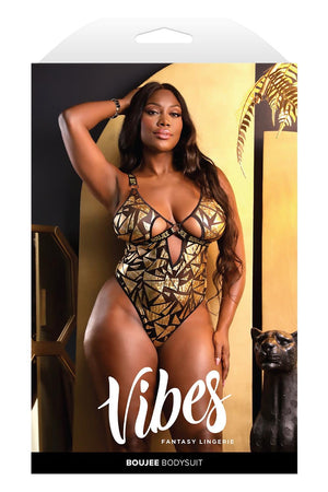 BOUJEE CUT-OUT MESH BODYSUIT WITH SNAP CLOSURE GOLD, QS