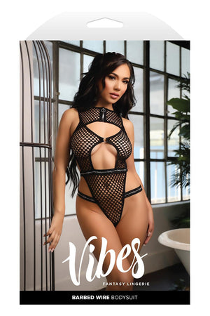 BARBED WIRE FISHNET BODYSUIT BLACK, L/XL