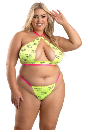 CUTE BUT PSYCHO UV REACTIVE HALTER TOP & PANTY YELLOW, QS