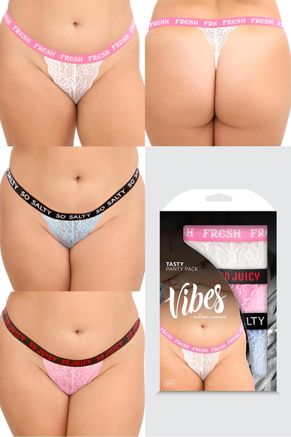 TASTY VIBES PANTY PACK 3 PAIRS OF LACE THONG PANTIES, QS