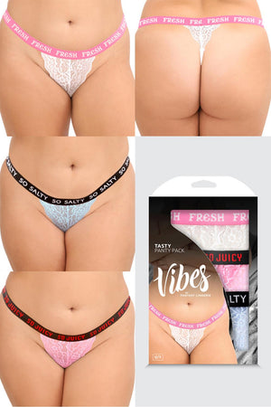 TASTY VIBES PANTY PACK 3 PAIRS OF LACE THONG PANTIES, QS