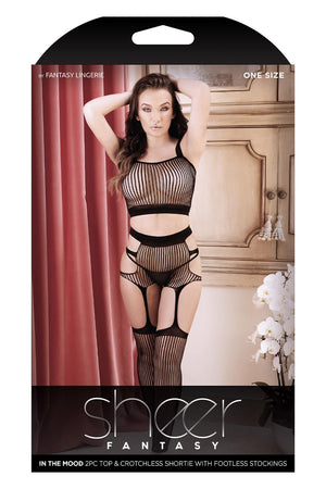 IN THE MOOD 2PC TOP & CROTCHLESS BODYSTOCKING BLACK, OS