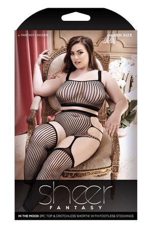 IN THE MOOD 2PC TOP & CROTCHLESS BODYSTOCKING BLACK, QS