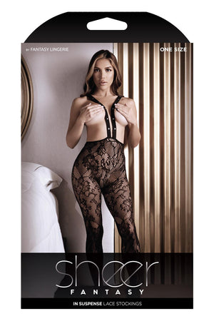IN SUSPENSE LACE SUSPENDER STOCKINGS BLACK, OS