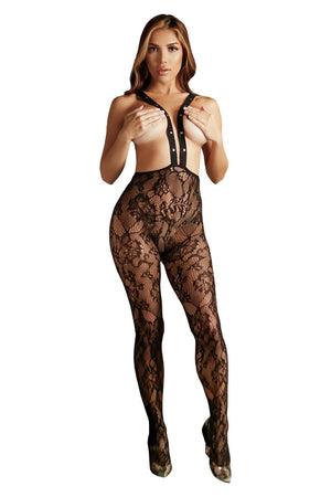 IN SUSPENSE LACE SUSPENDER STOCKINGS BLACK, OS