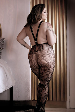 IN SUSPENSE LACE SUSPENDER STOCKINGS BLACK, QS
