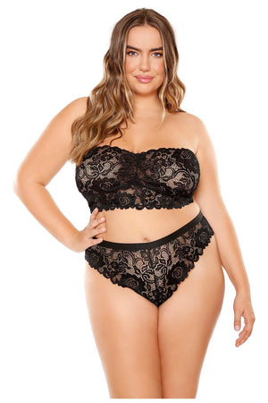PERFECT MATCH SCALLOPED LACE BANDEAU & CHEEKY PANTY BLACK, QS