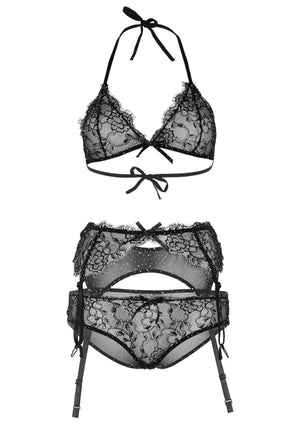 Ensemble soutien-gorge et culotte avec porte-jarretelles dentelle