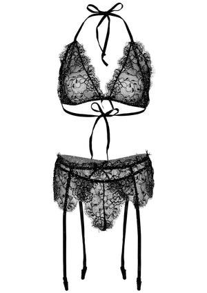 Haut soutien-gorge dentelle, string et porte-jarretelles grande taille