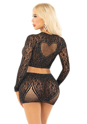 Crop top strassé et mini-jupe