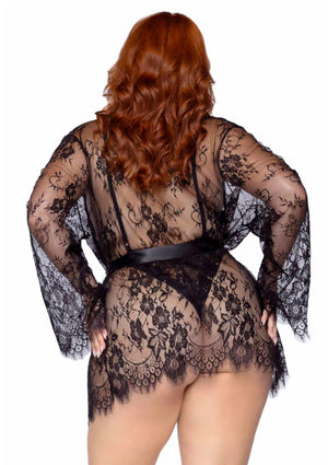 Teddy avec string échancré et déshabillé dentelle grande taille
