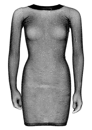 Robe courte résille strassée avec gants grande taille