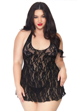 Robe licou dentelle roses grande taille