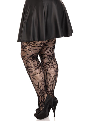 Collant grande taille sans couture en dentelle florale