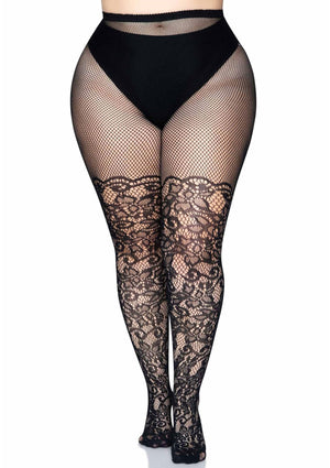 Collant résille liane fleurie grande taille
