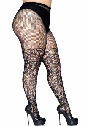 Collant résille liane fleurie grande taille