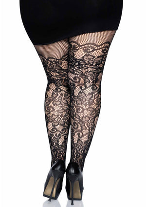 Collant résille liane fleurie grande taille