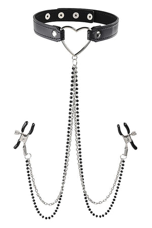 SPORTSHEETS SM AMOR COLLAR WITH NIPPLE CLAMPS