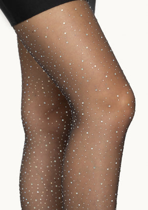 Collant transparent en élasthanne strassé