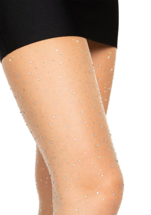 Collant transparent en élasthanne strassé
