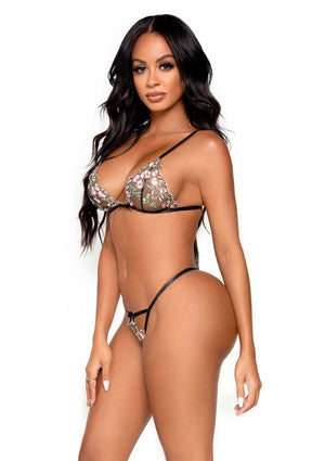 Ensemble soutien-gorge voile fleuri et string