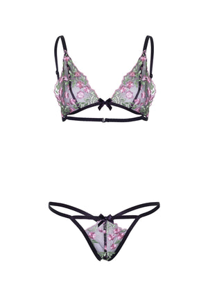 Ensemble soutien-gorge voile fleuri et string