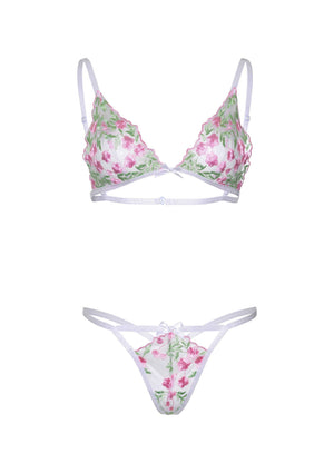 Ensemble soutien-gorge voile fleuri et string