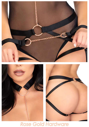 Harnais fessier élastique, collier et bracelets