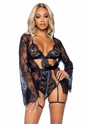 Body à jarretelles avec dos string et peignoir