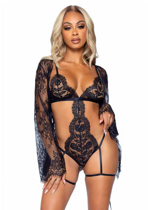 Body à jarretelles avec dos string et peignoir