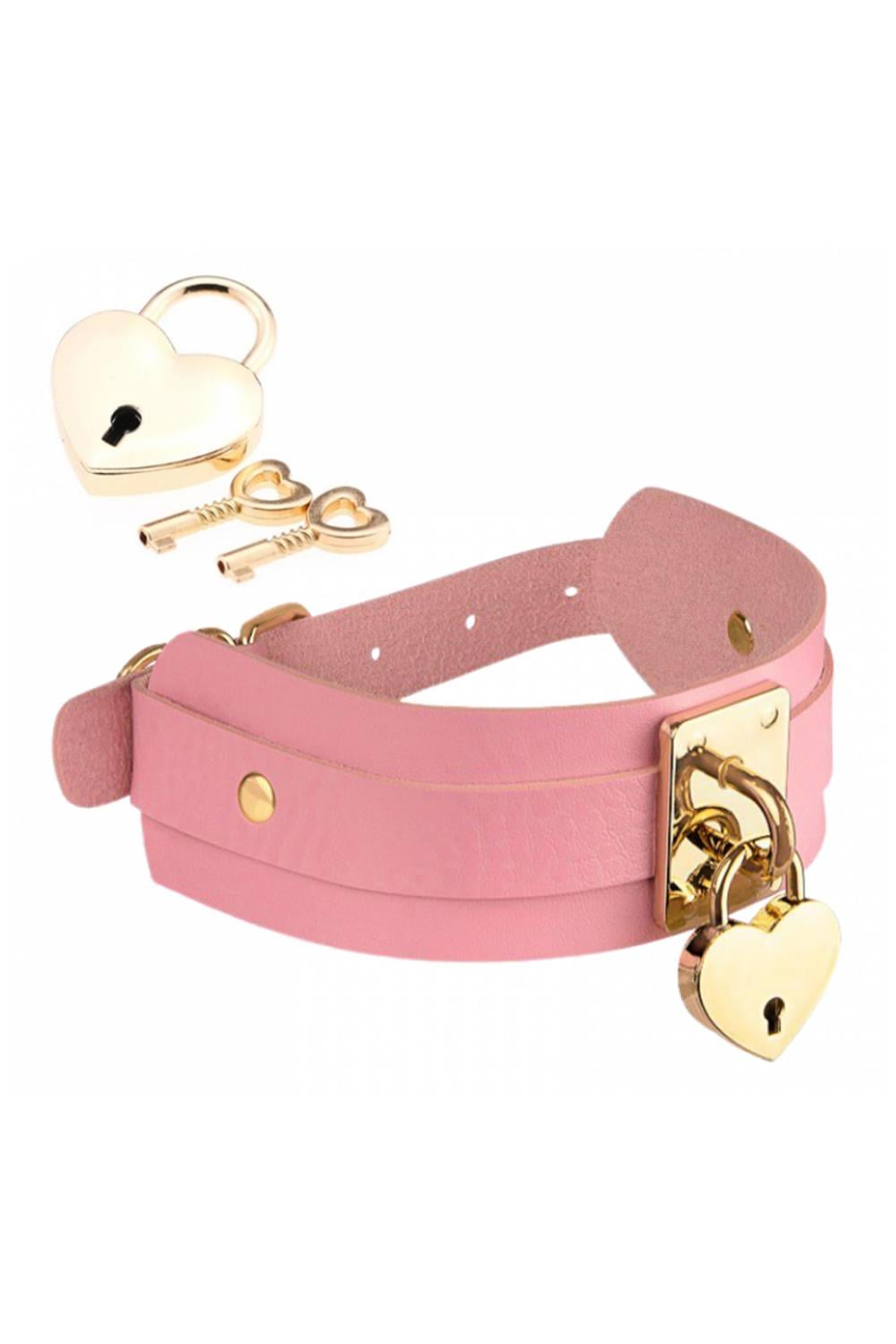 KINKY DIVA HEART LOCK & KEY COLLAR PINK/GOLD