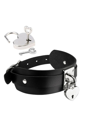 KINKY DIVA HEART LOCK & KEY COLLAR BLACK/SILVER