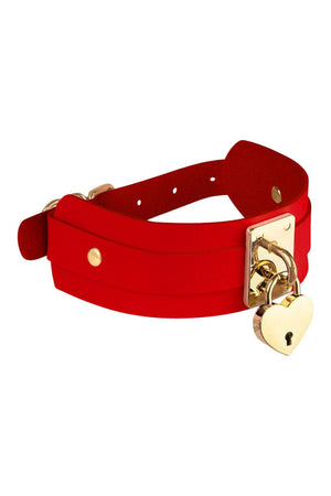 KINKY DIVA HEART LOCK & KEY COLLAR RED/GOLD