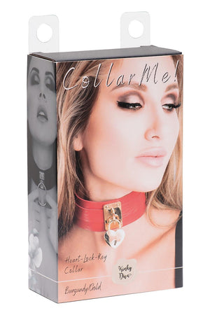 KINKY DIVA HEART LOCK & KEY COLLAR RED/GOLD