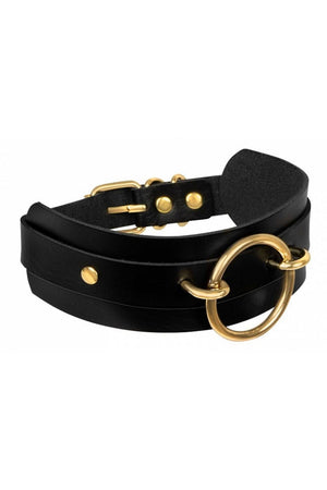 KINKY DIVA O-RING FRONT COLLAR BLACK/GOLD