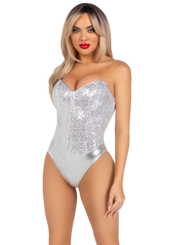 Body à sequins baleiné à entrejambe ouvert