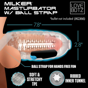 Masturbateur TPE Milker avec sangle à boules - Transparent