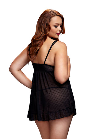 SHEER BABYDOLL W/OPEN CUP BRA PANT, QS