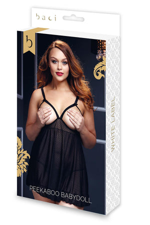SHEER BABYDOLL W/OPEN CUP BRA PANT, QS