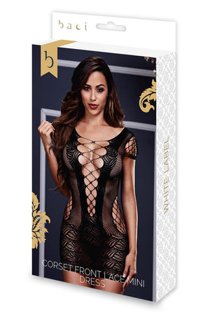 BACI CORSET FRONT LACE MINI DRESS BLACK, OS