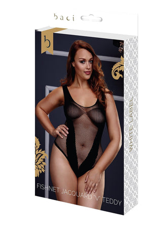 FISHNET JAQUARD V TEDDY BLACK,  QS