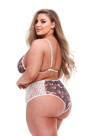 GREY FLORAL & LACE BRA SET, XL
