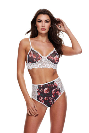 GREY FLORAL & LACE BRA SET, S/M