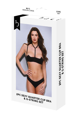 BACI 2PC SEXY QUARTER CUP BRA & G-STRING SET BLACK, S/M