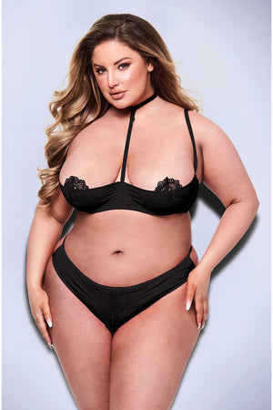 BACI 2PC SEXY QUARTER CUP BRA & G-STRING SET BLACK, QS