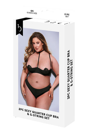 BACI 2PC SEXY QUARTER CUP BRA & G-STRING SET BLACK, QS