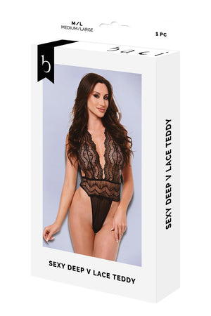 BACI SEXY DEEP V LACE TEDDY BLACK, S/M