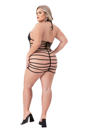 STRAPPY WETLOOK MINI DRESS BLACK, QS
