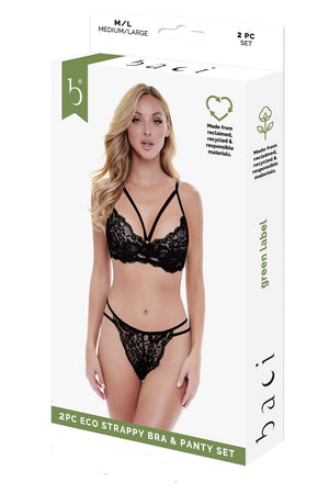 BACI 2 PCS. ECO STRAPPY BRA AND PANTY SET BLACK, S/M